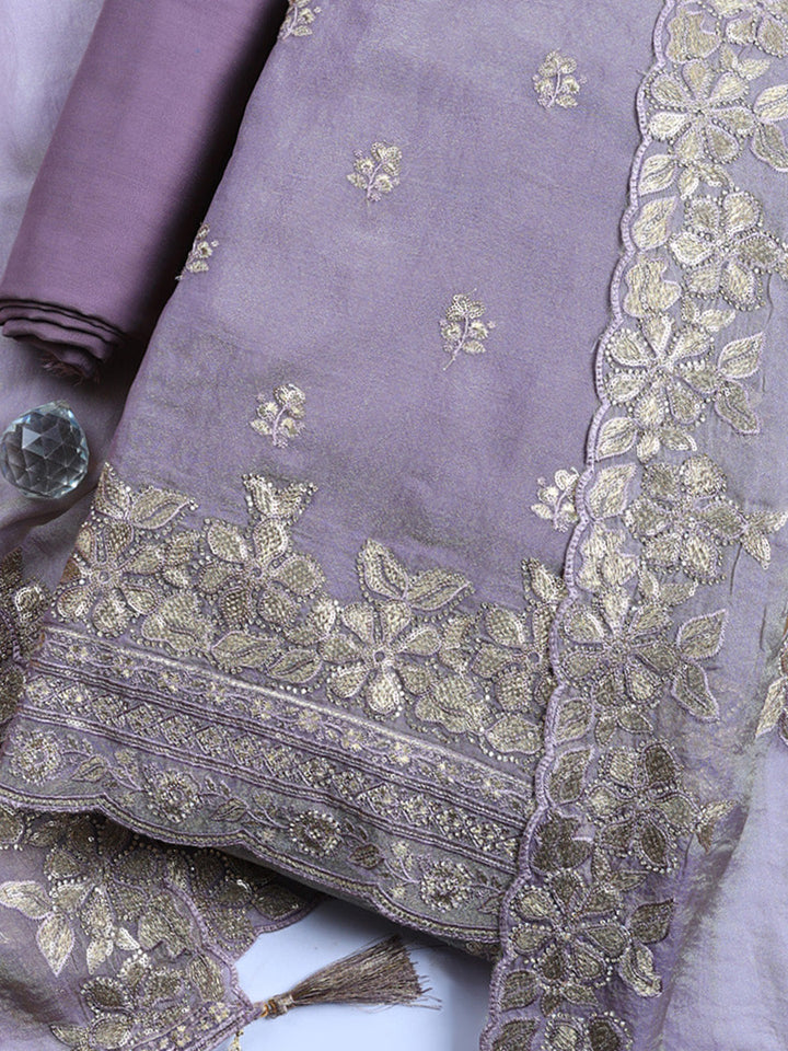 Embroidered Organza Unstitched Suit With Pant &amp; Dupatta