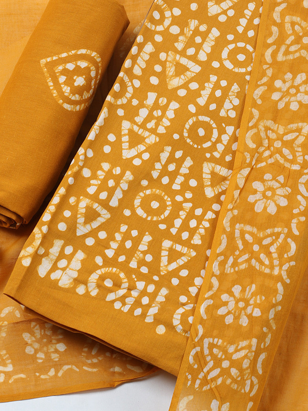 Printed Cotton Blend Unstitched Suit With Pant &amp; Dupatta