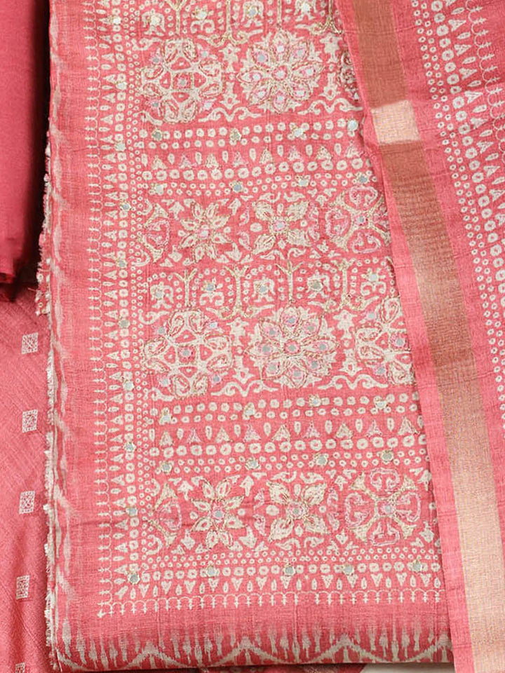 Printed Tussar Unstitched Suit With Pant &amp; Dupatta