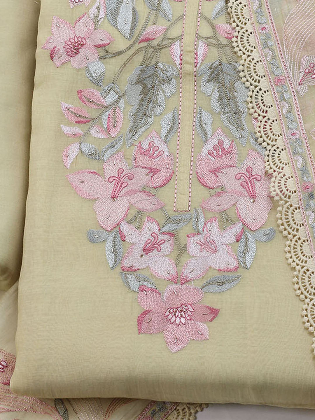 Embroidered Cotton Blend Unstitched Suit With Dupatta