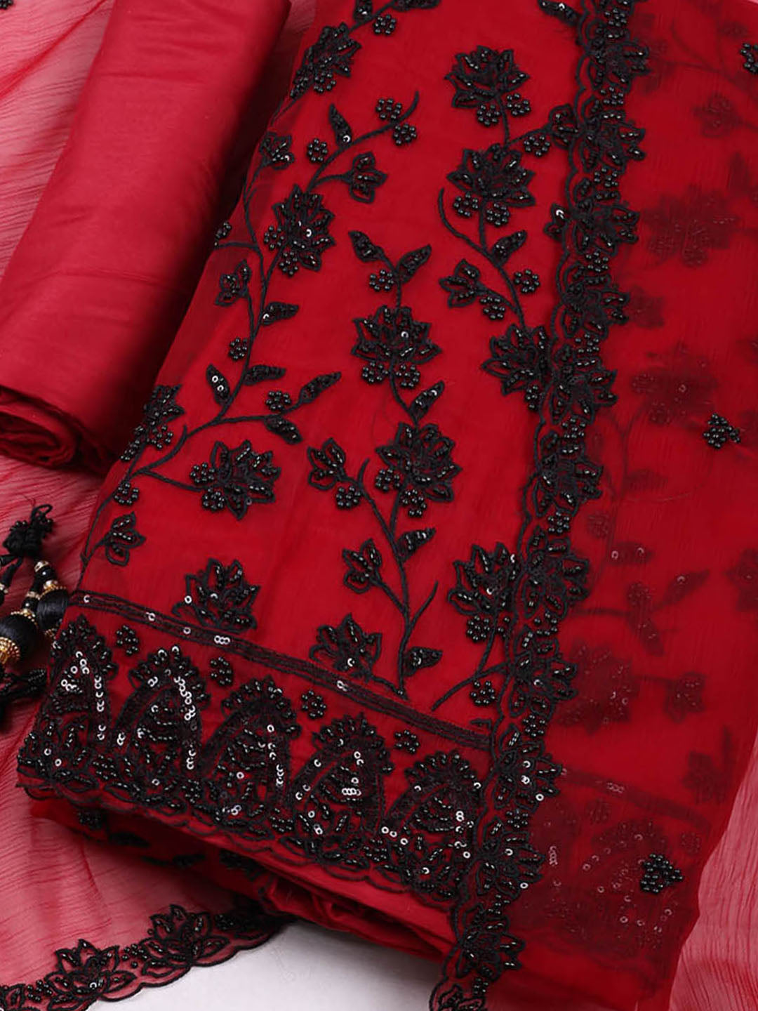 Embroidered Organza Unstitched Suit With Pant &amp; Dupatta