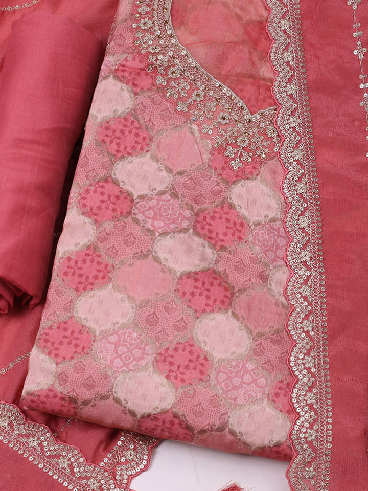 Woven Design Cotton Blend Unstitched Suit With Dupatta