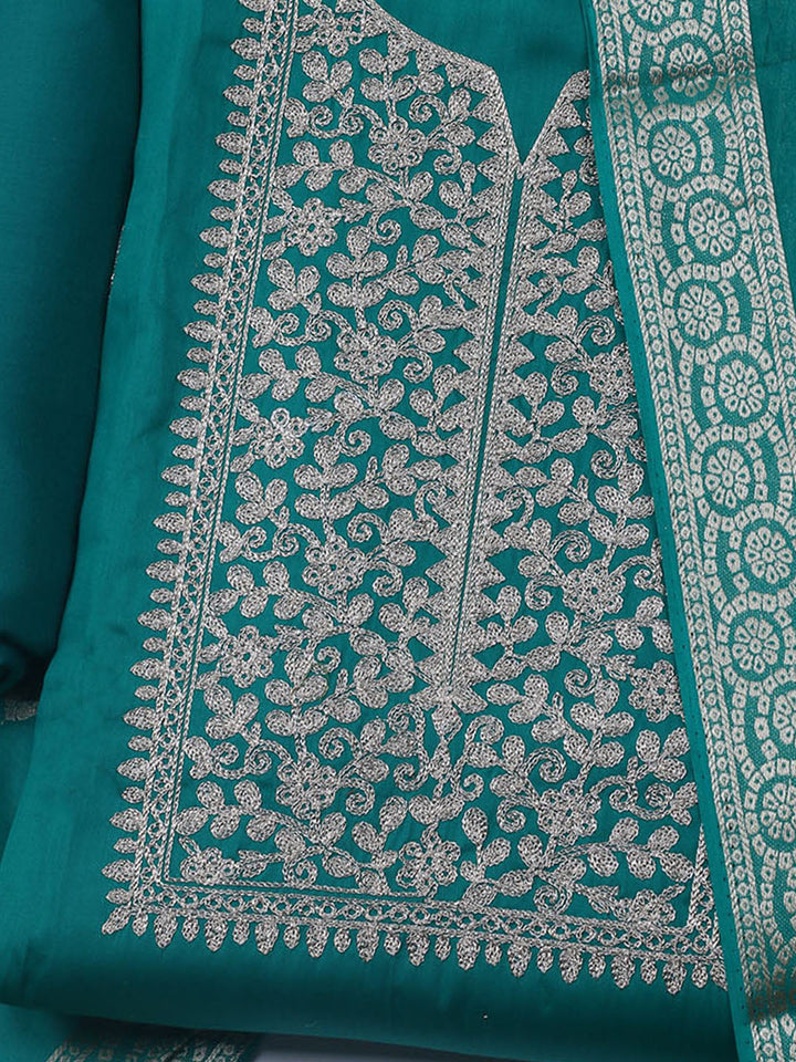 Neck Embroidered Chanderi Unstitched Suit With Dupatta