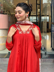 Printed Embroidery Cotton Blend Kurta With Pants & Dupatta