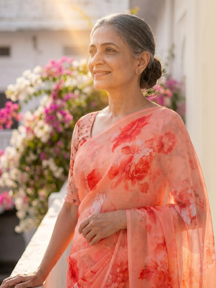 Digital Print Chiffon Saree