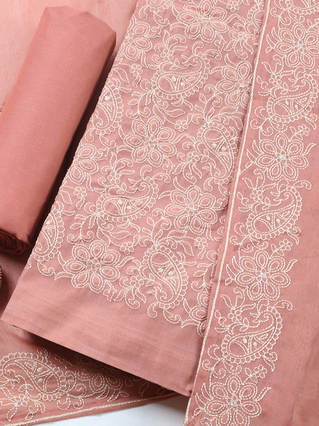 Embroidered Cotton Blend Unstitched Suit With Pant &amp; Dupatta