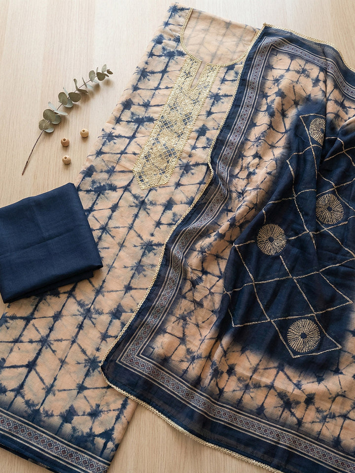 Embroidered Cotton Blend Unstitched Suit With Pant &amp; Dupatta