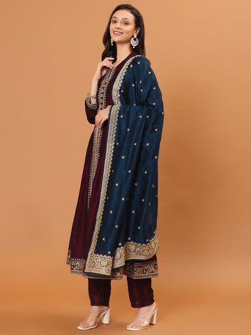 Zari Embroidery Handloom Kurta With Pants & Dupatta