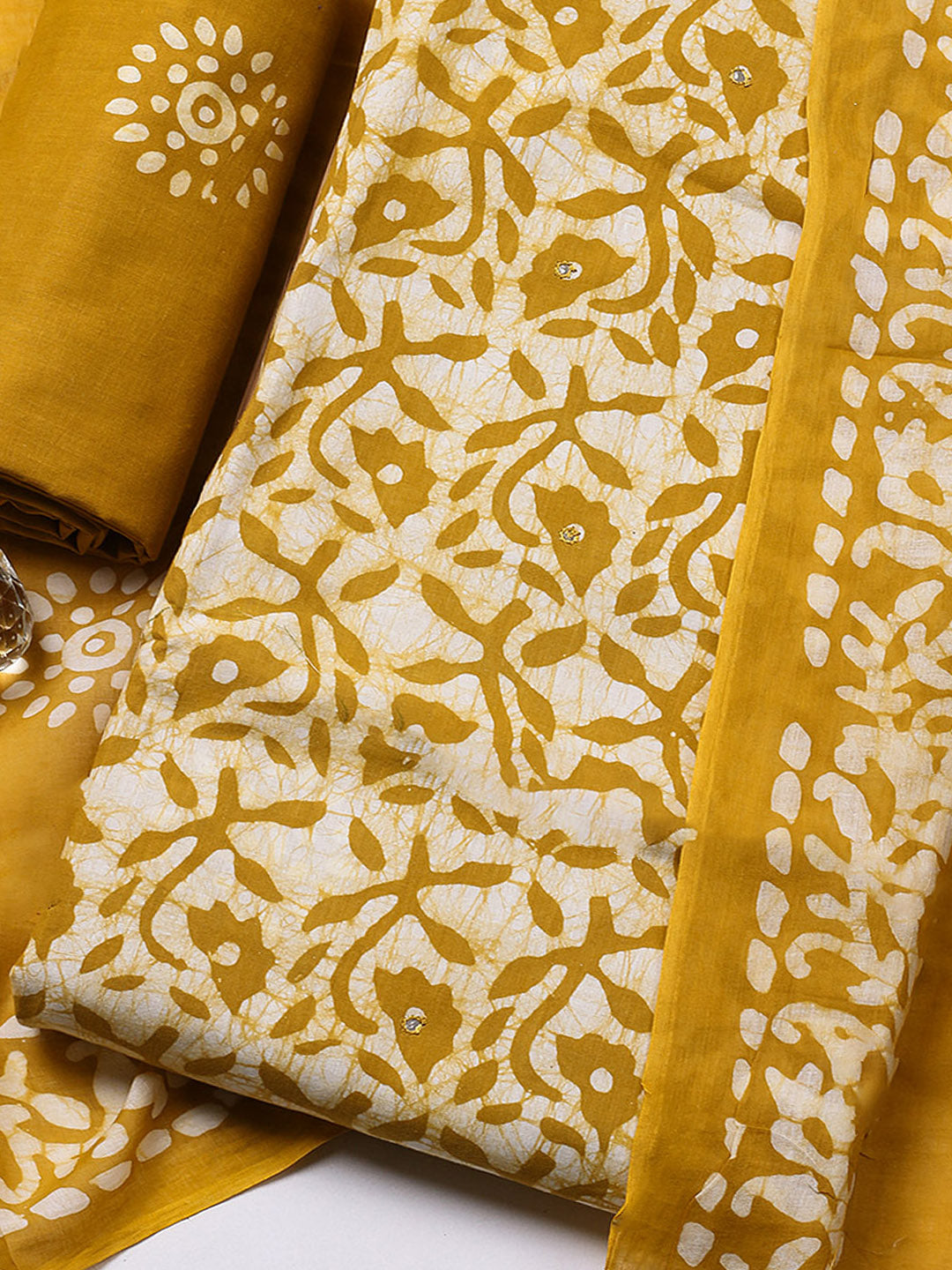 Printed Cotton Blend Unstitched Suit With Pant &amp; Dupatta