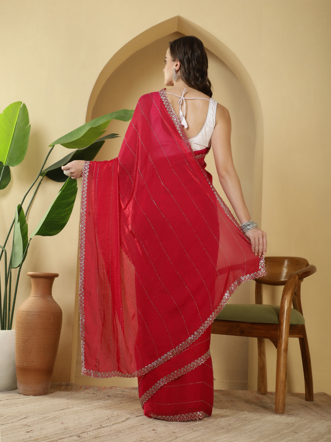 Sequence Work Satin Saree