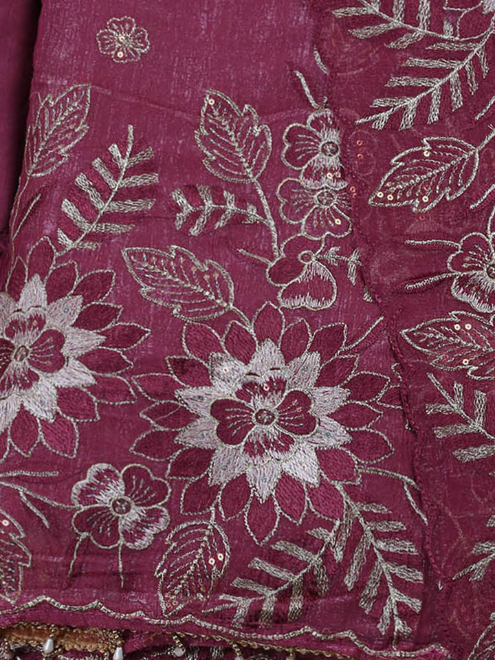 Embroidered Tissue Unstitched Suit With Pant &amp; Dupatta