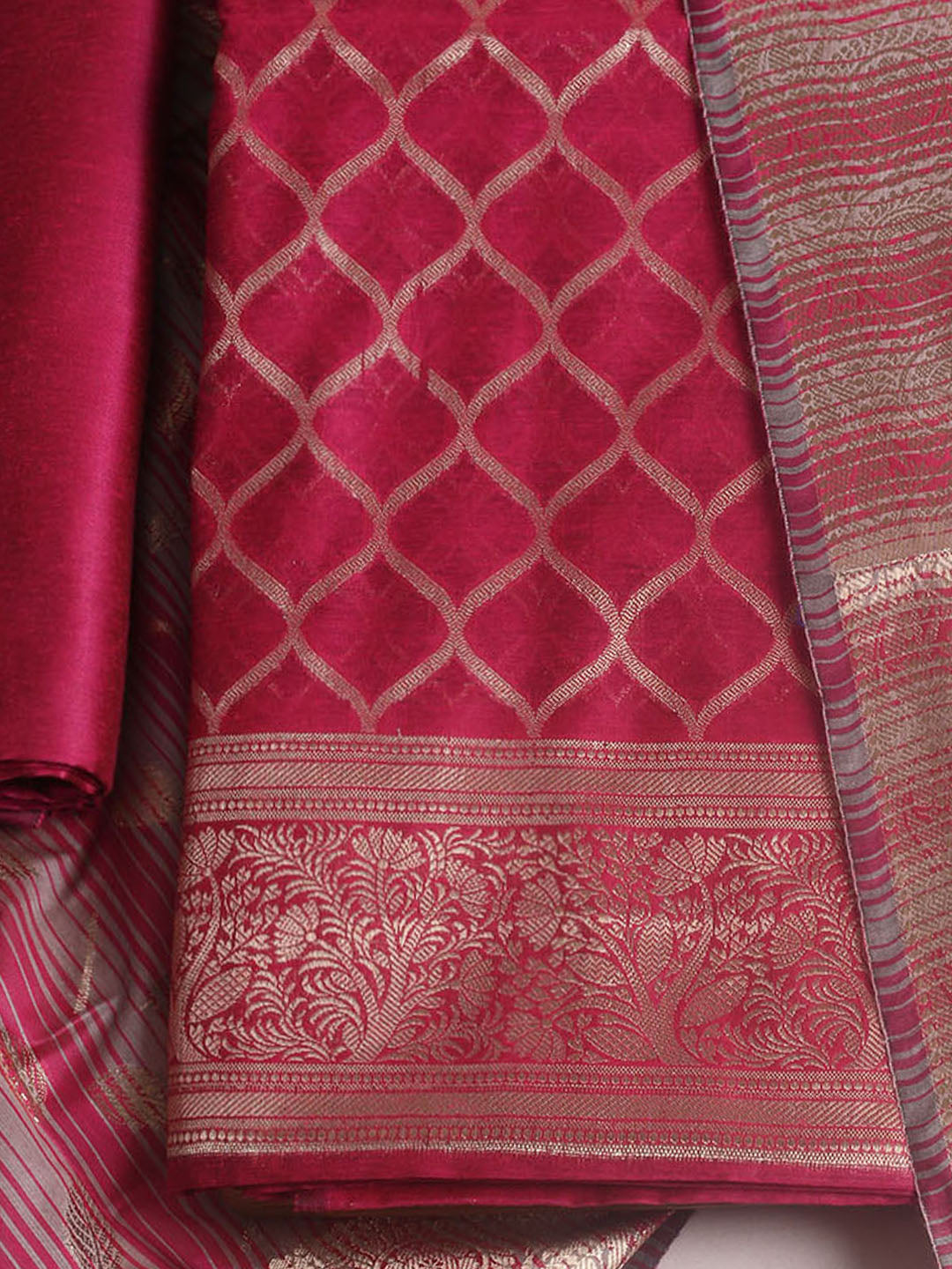 Woven Design Chanderi Unstitched Suit With Pant &amp; Dupatta