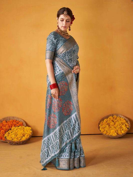 Abstract Printed Handloom Saree