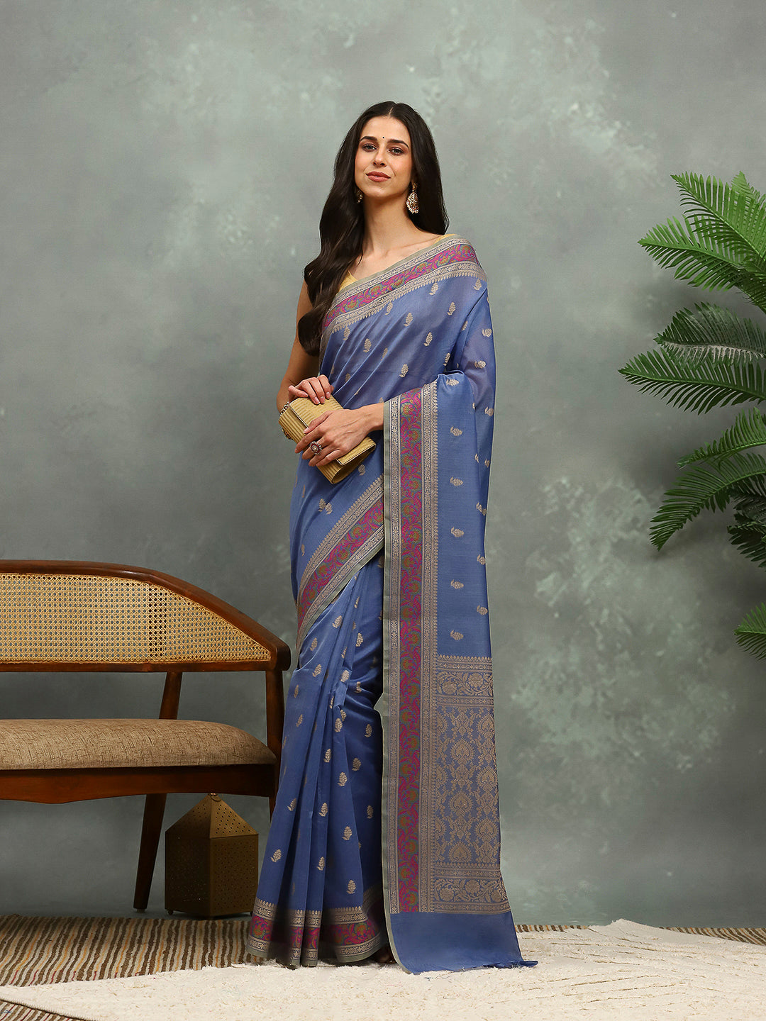 Resham Embroidered Cotton Blend Woven Saree