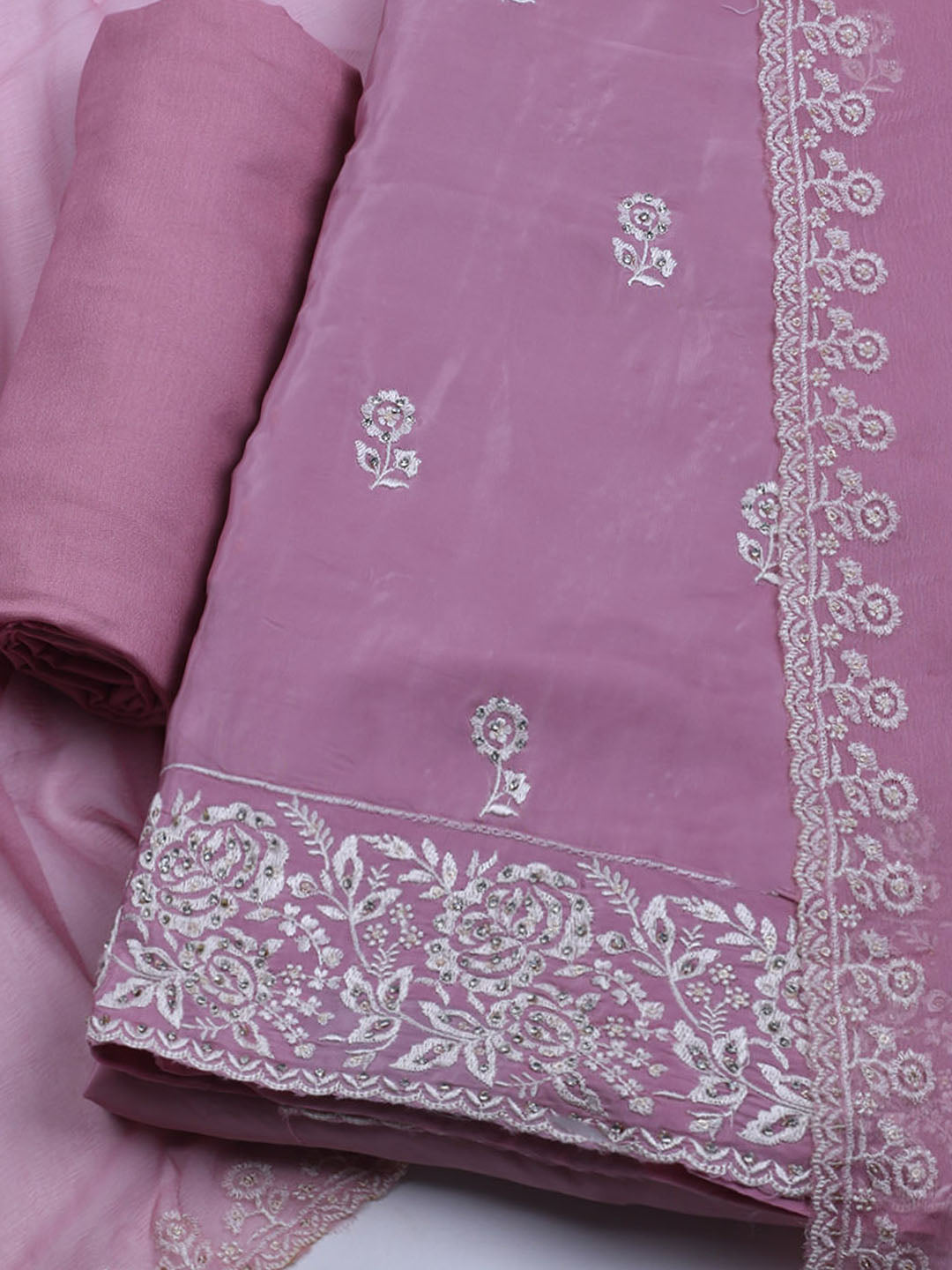 Embroidered Crepe Unstitched Suit With Dupatta