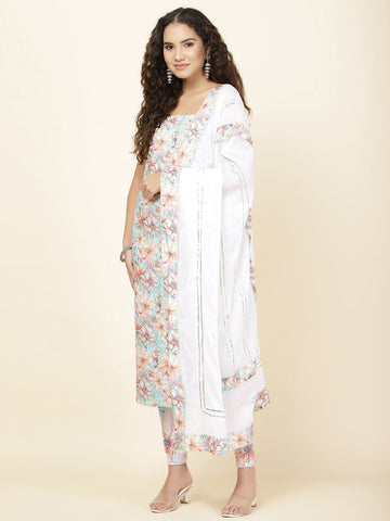 Printed Cotton Blend Unstitched Suit With Dupatta