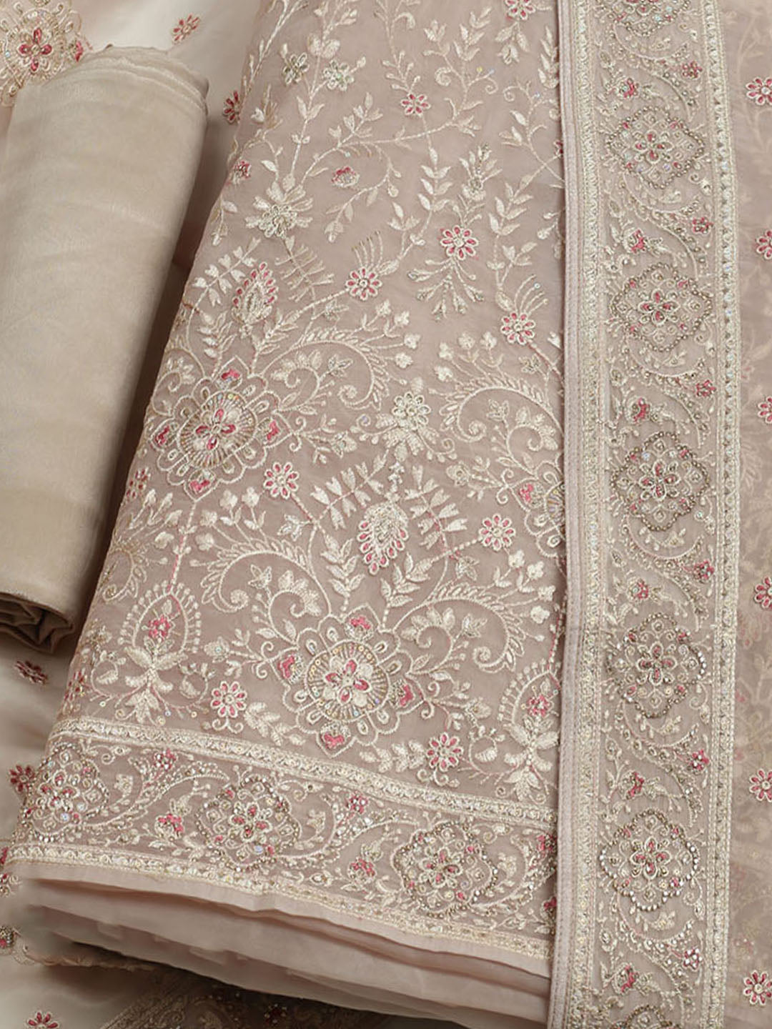All over Embroidered Organza Unstitched Suit With Dupatta