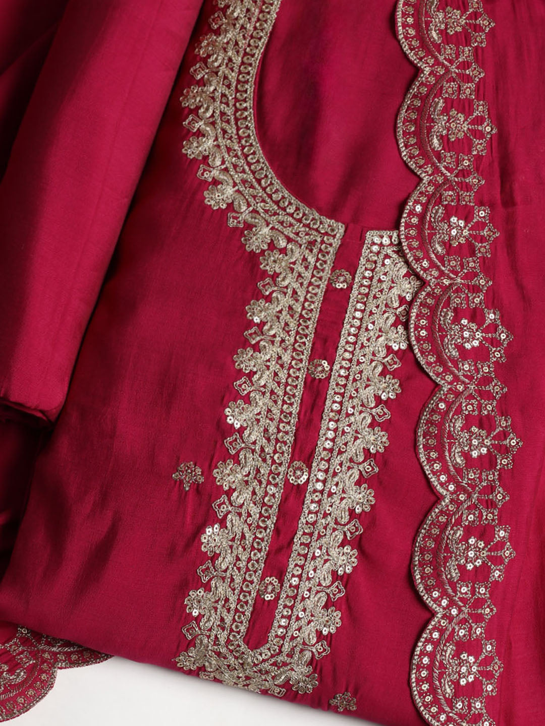 Neck Embroidered Chanderi Unstitched Suit With Dupatta
