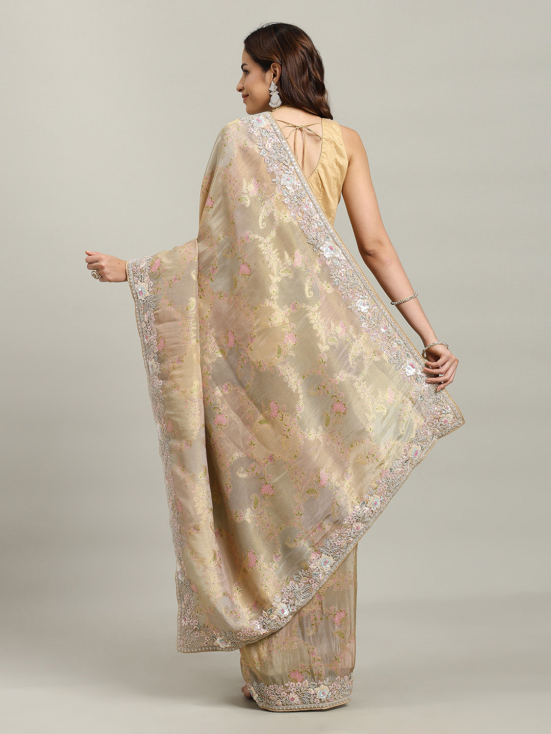 Sequin Embroidered Border Tissue Saree