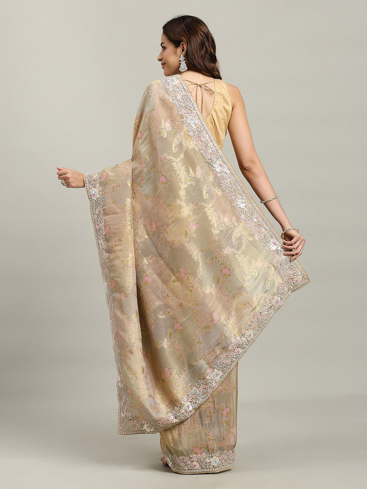 Sequin Embroidered Border Tissue Saree