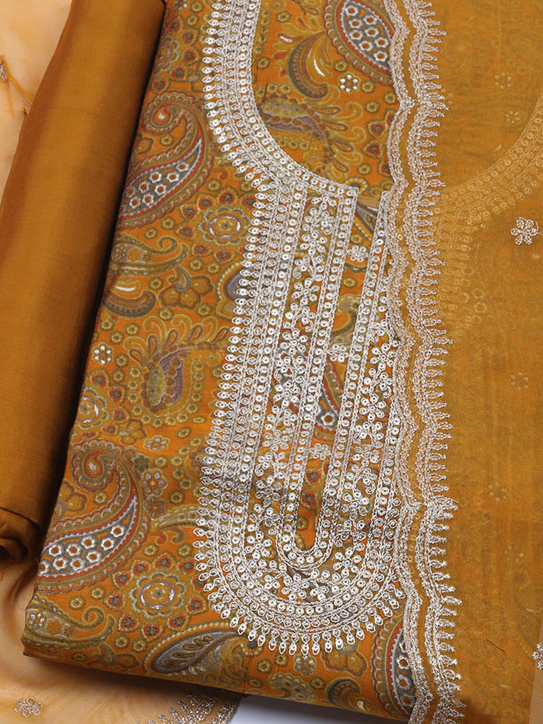 Neck Embroidered Cotton Blend Unstitched Suit With Dupatta