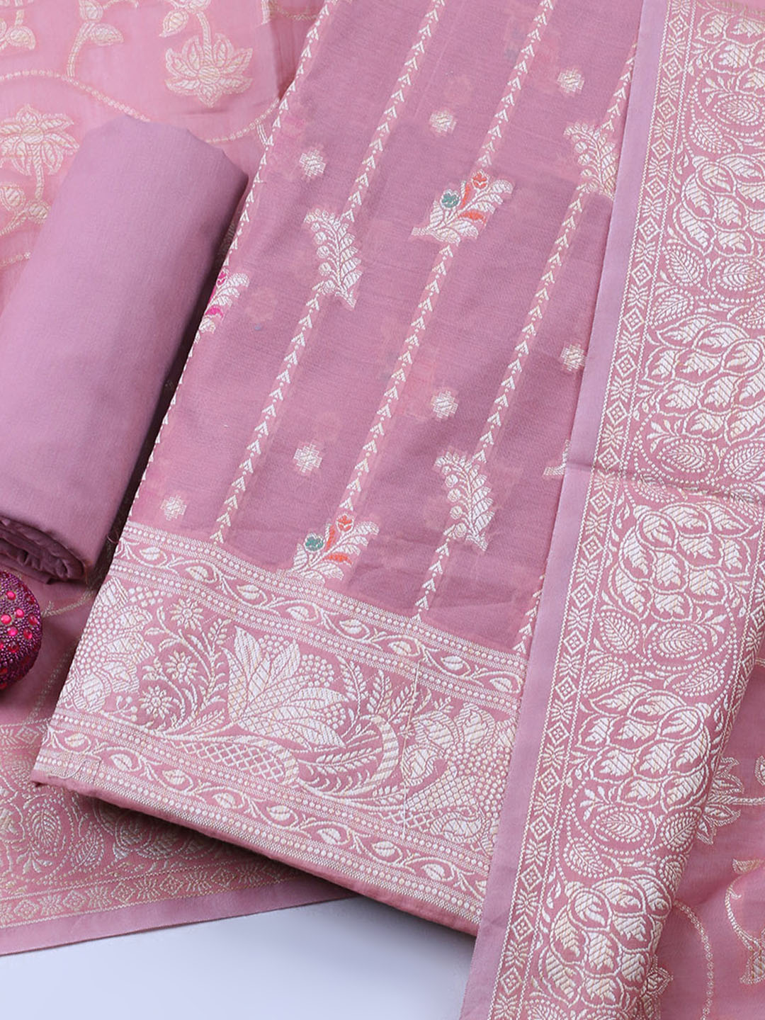 Woven Design Chanderi Unstitched Suit With Pant &amp; Dupatta