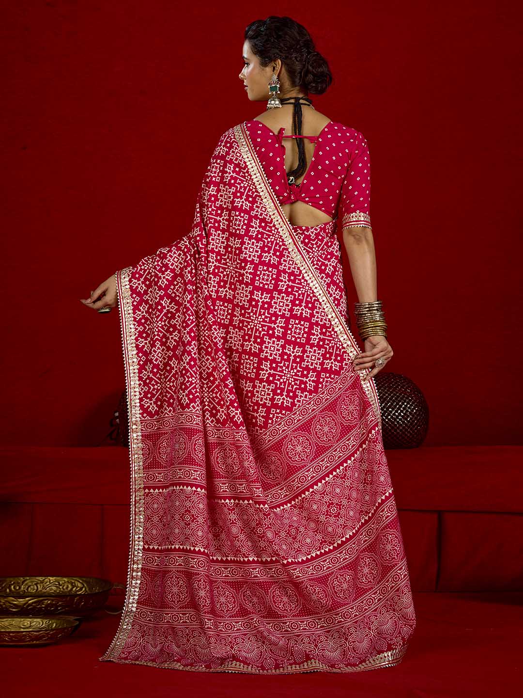 Printed &amp; Gota Work Art Silk Saree