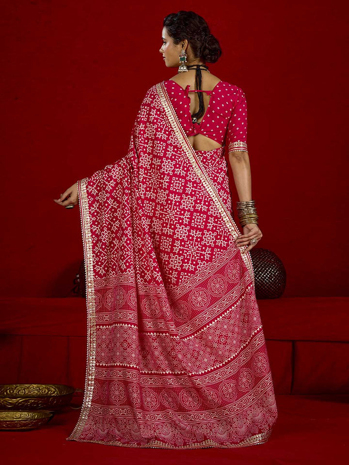 Printed &amp; Gota Work Art Silk Saree