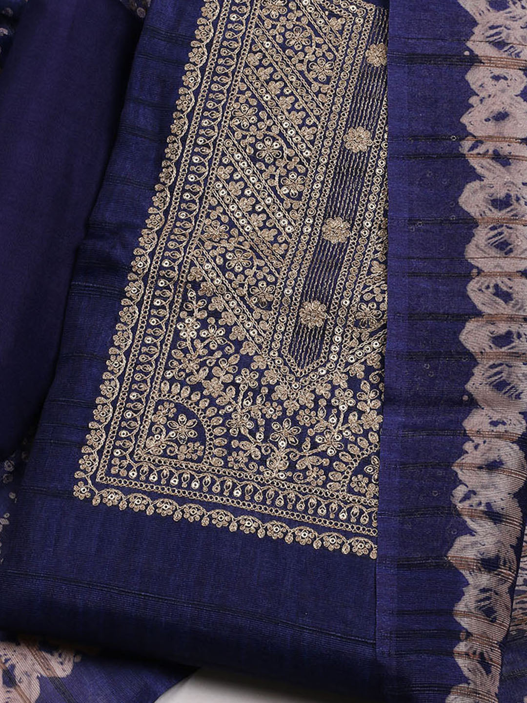 Embroidered Tussar Unstitched Suit With Dupatta
