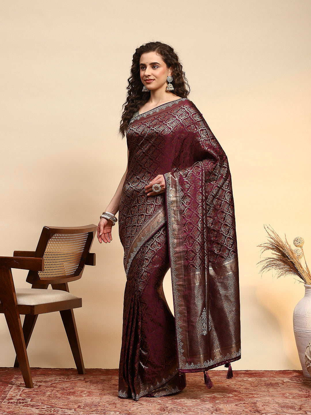 Woven Design Satin Saree