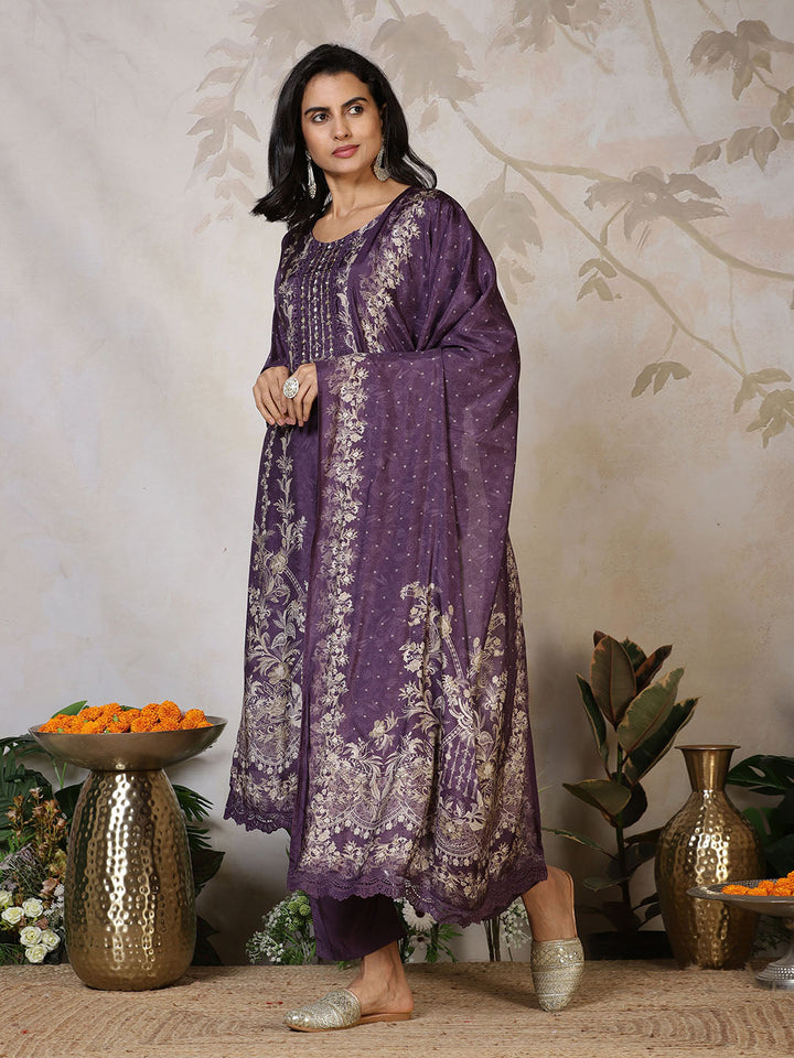 Embroidered Muslin Kurta With Pants &amp; Dupatta