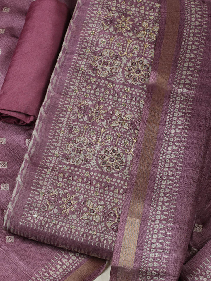 Printed Tussar Unstitched Suit With Pant &amp; Dupatta
