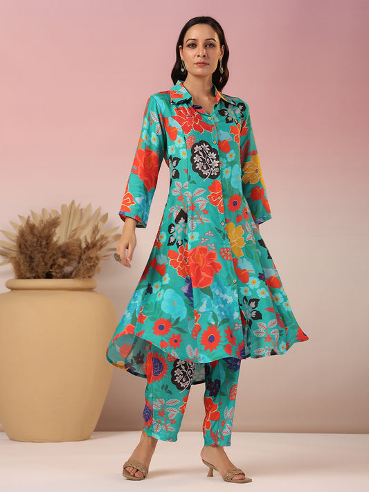 Floral Printed Muslin Kurta With Pants