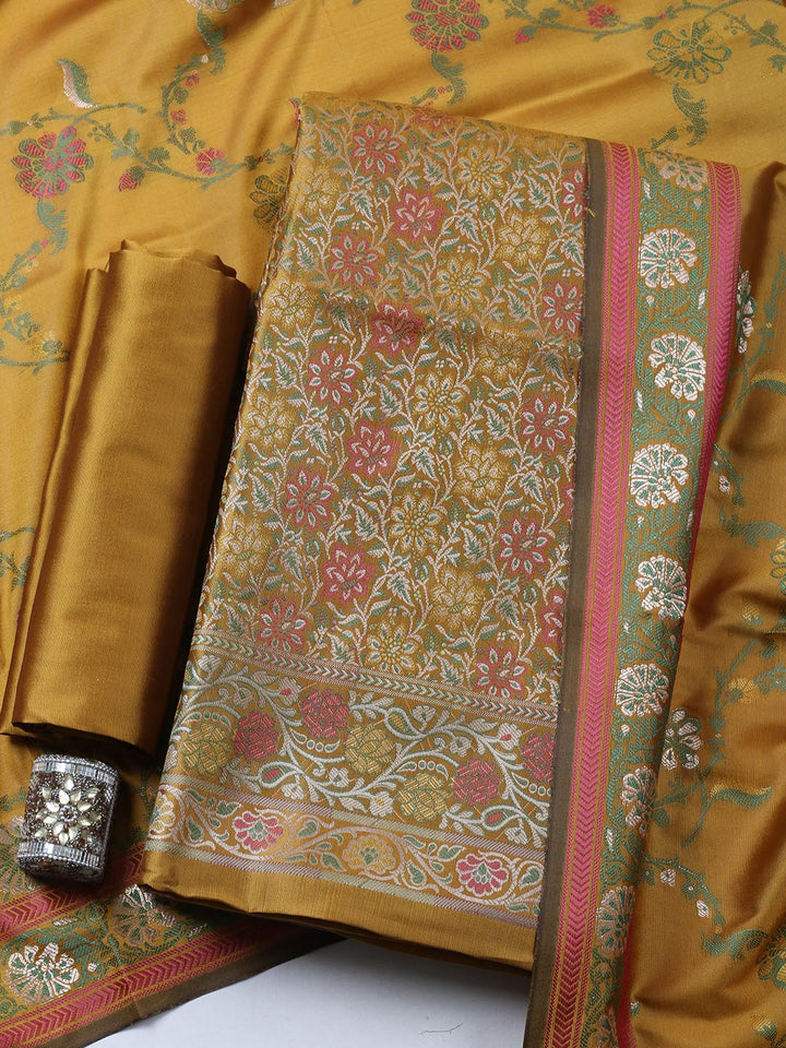 Woven Design Chanderi Unstitched Suit With Pant &amp; Dupatta