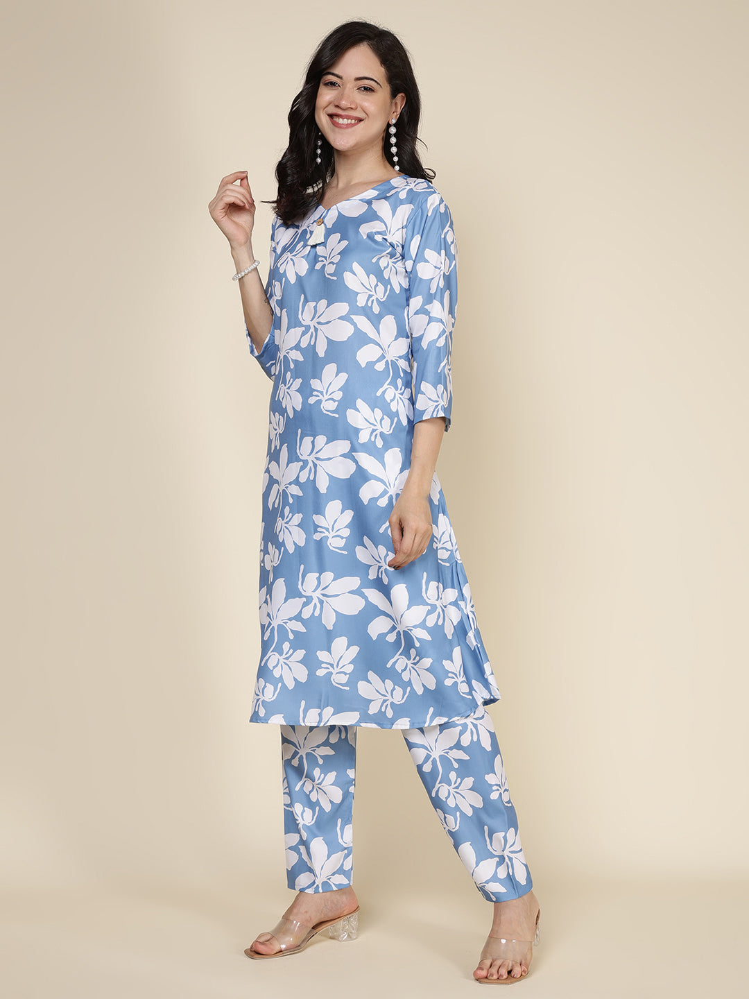 Printed Cotton Blend Kurta With Pants