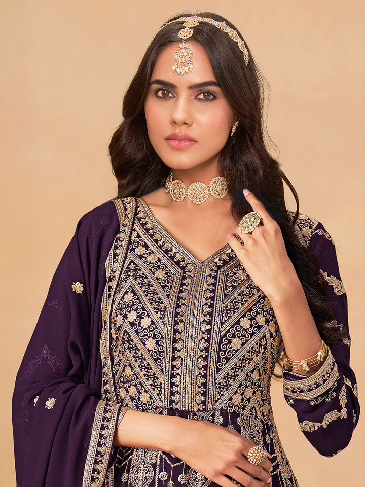 Embroidered Georgette  Semi Stitched Kurta With Pant &amp; Dupatta