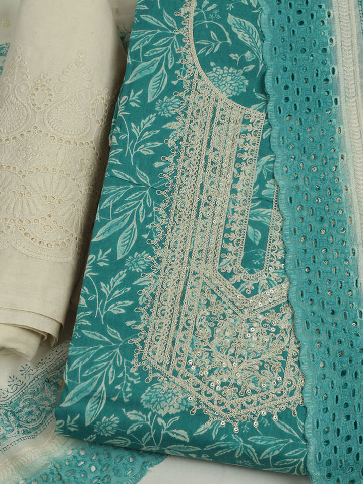 Printed Cotton Unstitched Suits Printed Suit With Pant &amp; Dupatta