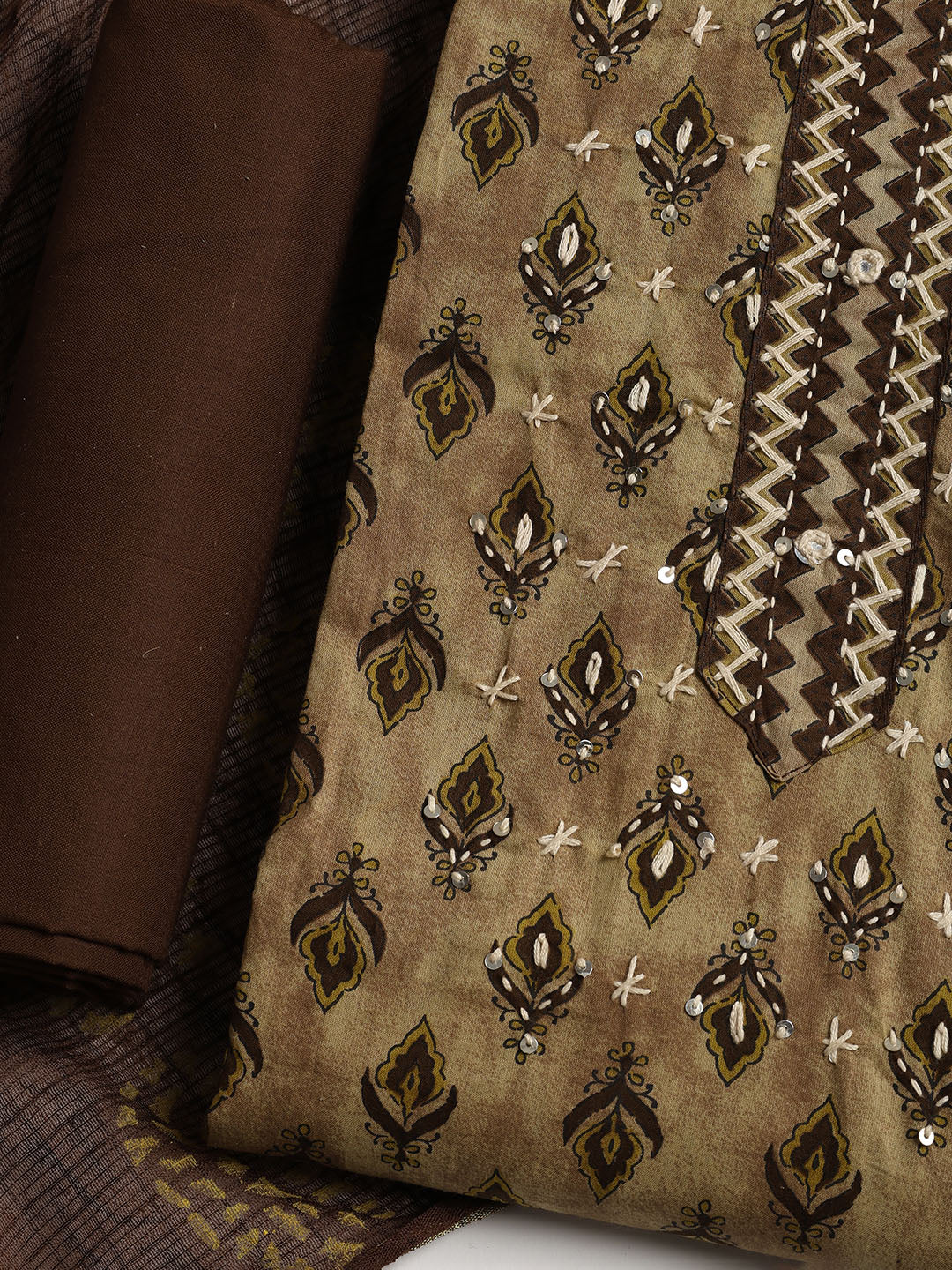 Printed Cotton Blend Unstitched Suit With Dupatta