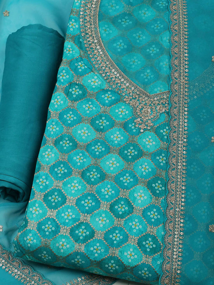 Embroidered Art Silk Unstitched Suit With Dupatta