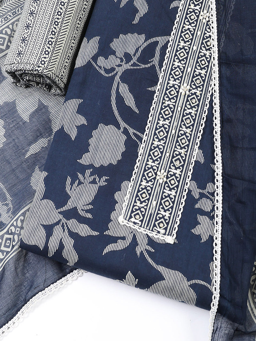 Printed Cotton Blend Unstitched Suit With Dupatta