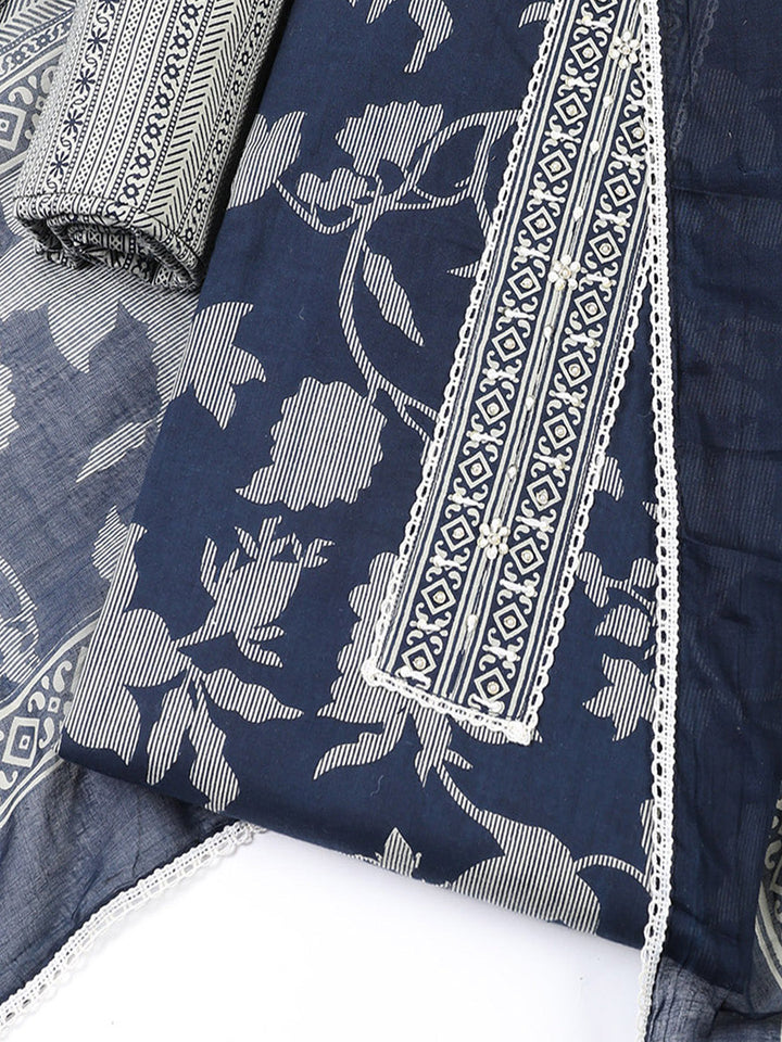 Printed Cotton Blend Unstitched Suit With Dupatta