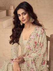 Embroidered Chinon Silk Kurta With Plazzo & Dupatta