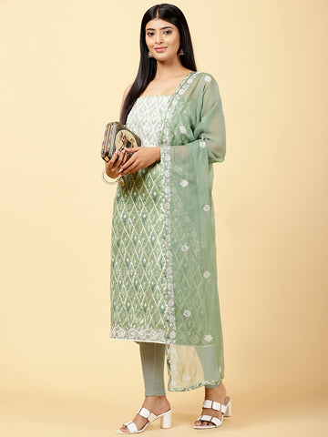 Embroidered Cotton Unstitched Suit Piece With Dupatta