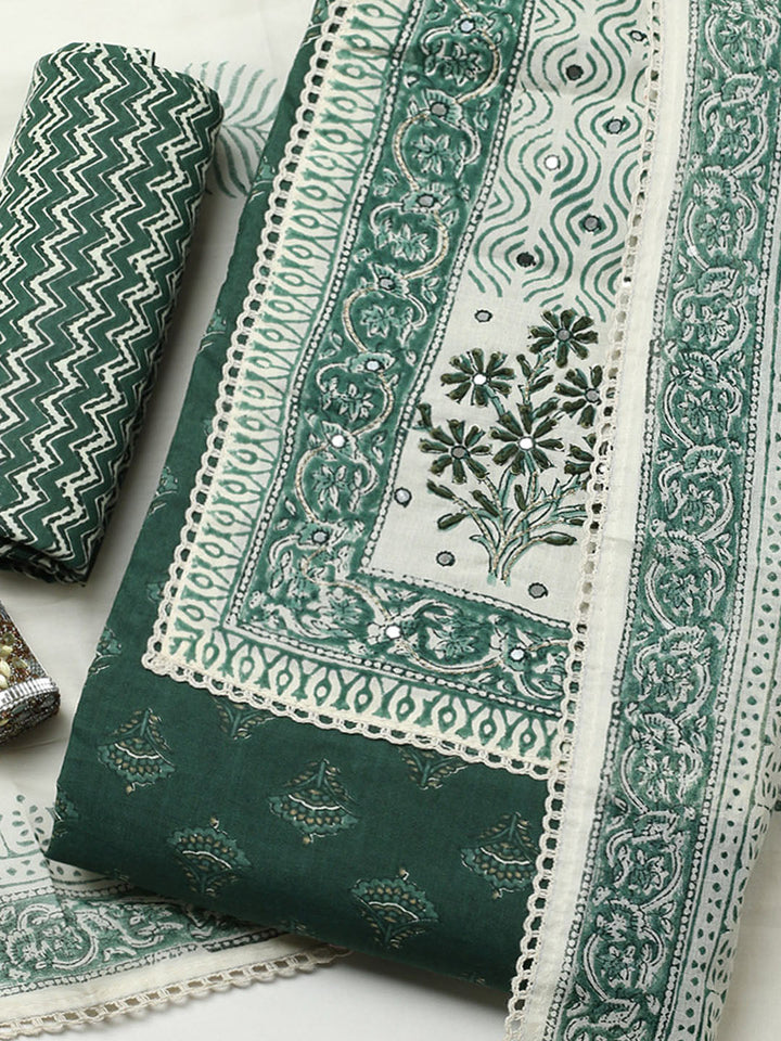 Printed Cotton Blend Unstitched Suit With Pant &amp; Dupatta