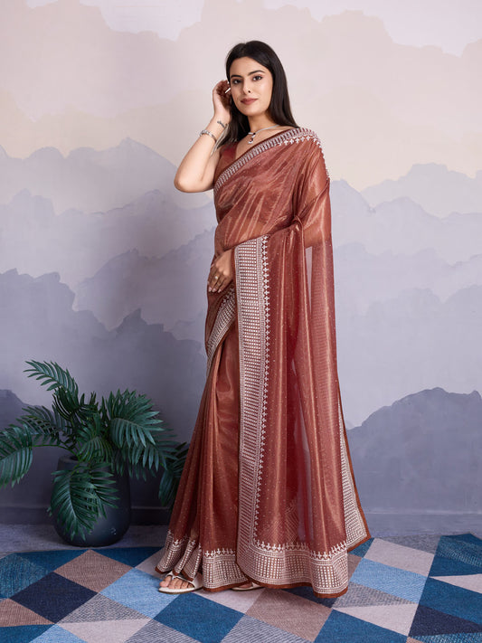 Sequence Embroidery Tissue Saree