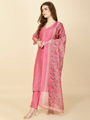 Abstract Print Chanderi Suit Set With Dupatta
