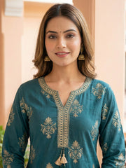 Printed Cotton Blend Kurta With Pant & Dupatta