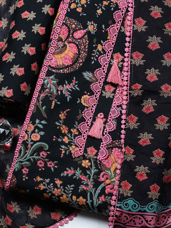 Embroidered Cotton Blend Unstitched Suit With Pant &amp; Dupatta