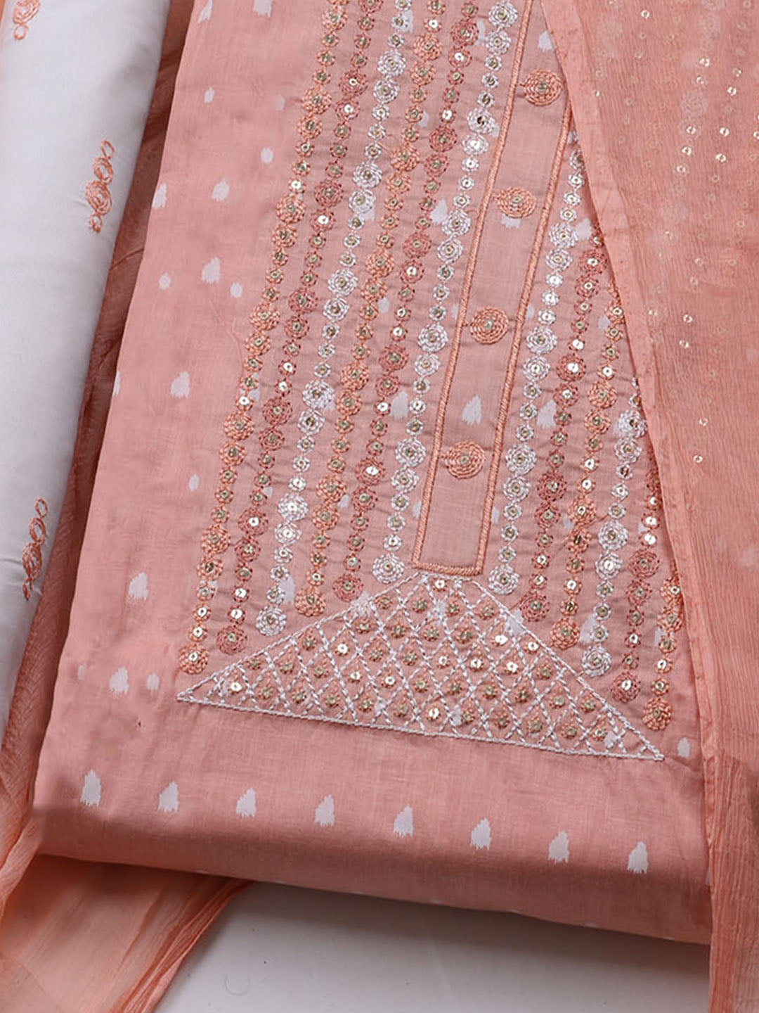 Neck Embroidered Cotton Blend Unstitched Suit With Dupatta
