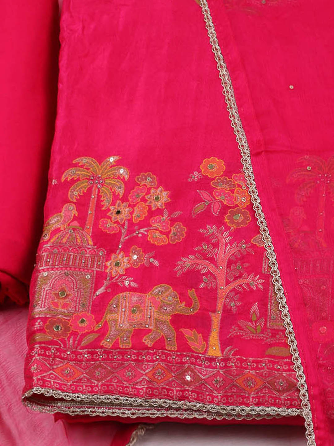 Woven Design Chanderi Unstitched Suit With Pant &amp; Dupatta